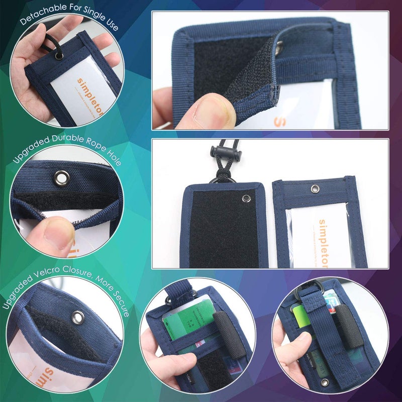 simpletome ID Card Holder Tactical Durable 1000D Nylon Badge Holder Lanyard RFID Blocking Card Holder with Adjustable Soft Neck Strap (Blue) - Image 2